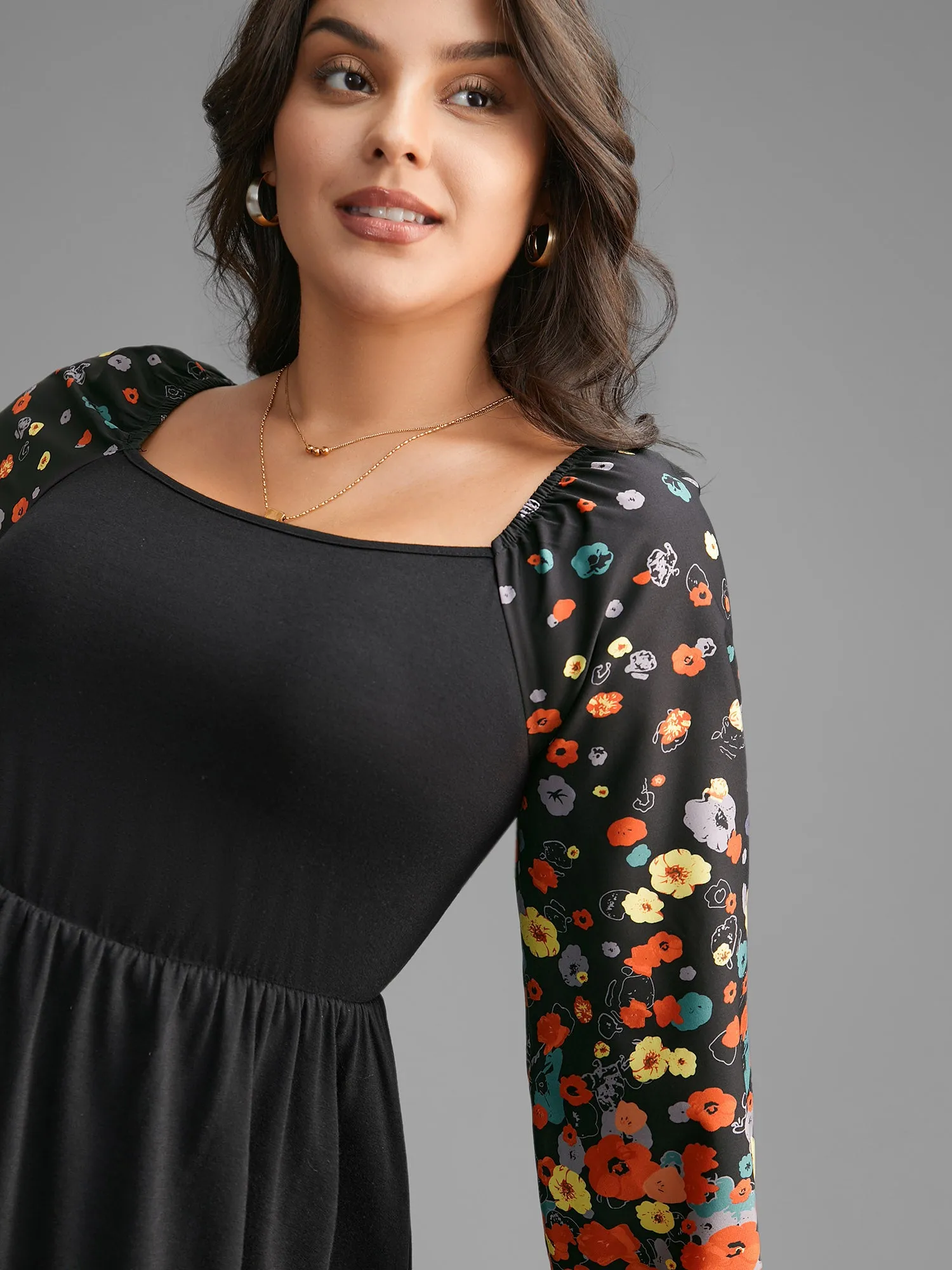 Square Neck Floral Patchwork Gathered Jersey Top sold by Bloomchic product image thumbnail 3