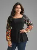 Square Neck Floral Patchwork Gathered Jersey Top sold by Bloomchic