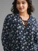 Floral Frill Trim Tie Knot Lantern Sleeve Blouse sold by Bloomchic