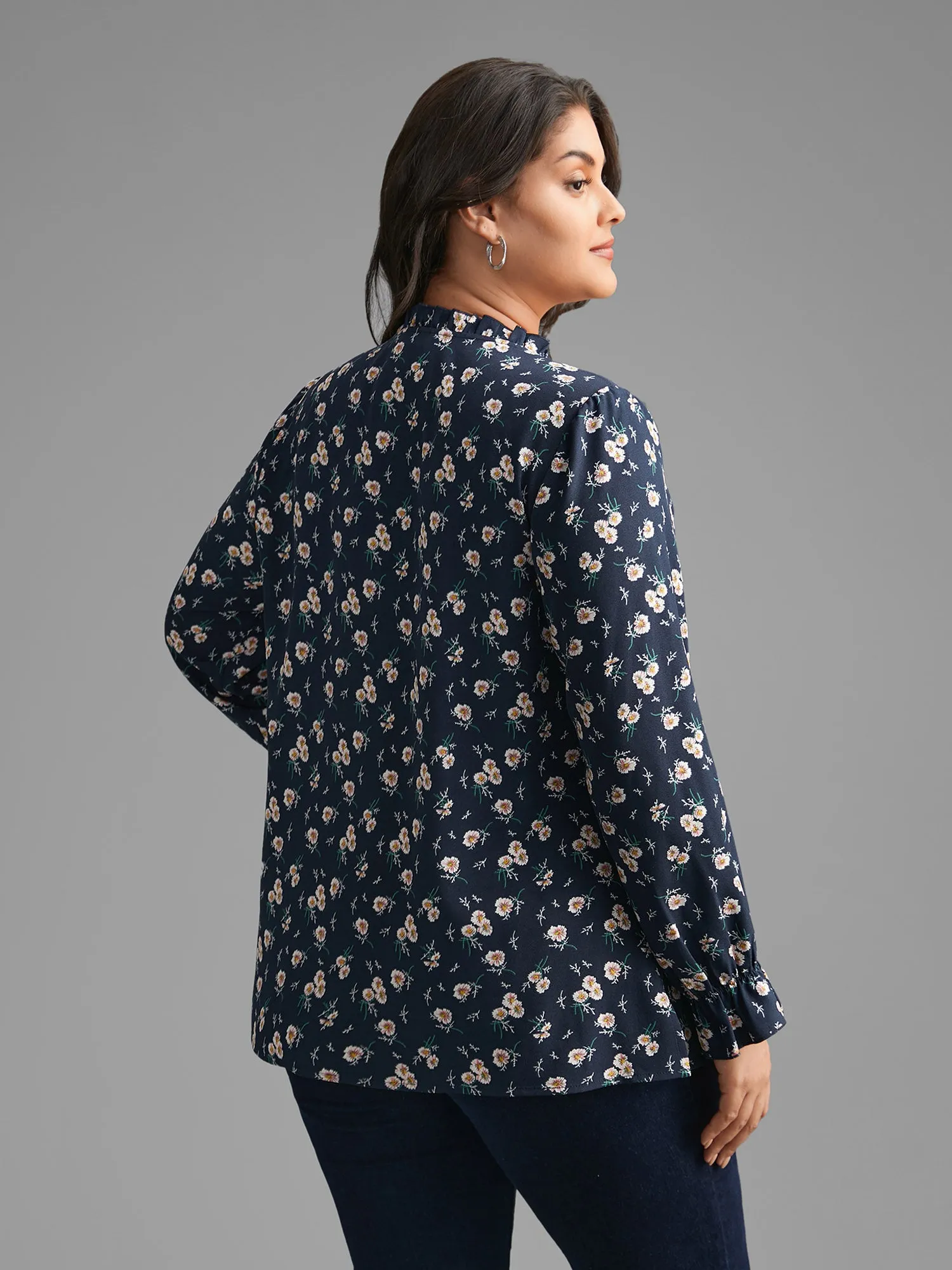 Floral Frill Trim Tie Knot Lantern Sleeve Blouse sold by Bloomchic product image thumbnail 5