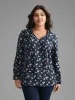 Floral Frill Trim Tie Knot Lantern Sleeve Blouse sold by Bloomchic