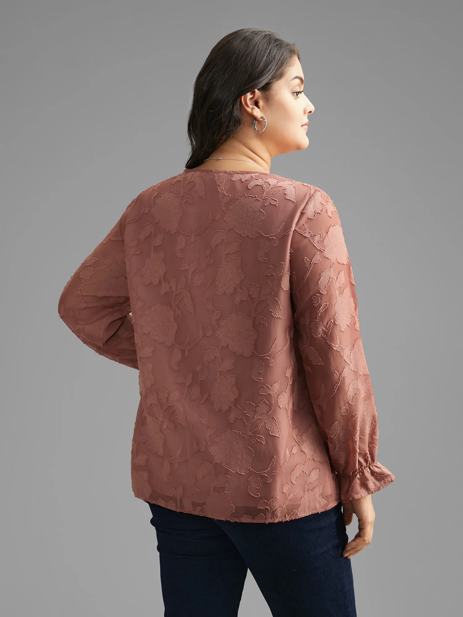 Silhouette Floral Textured Lantern Sleeve Blouse sold by Bloomchic product image thumbnail 5