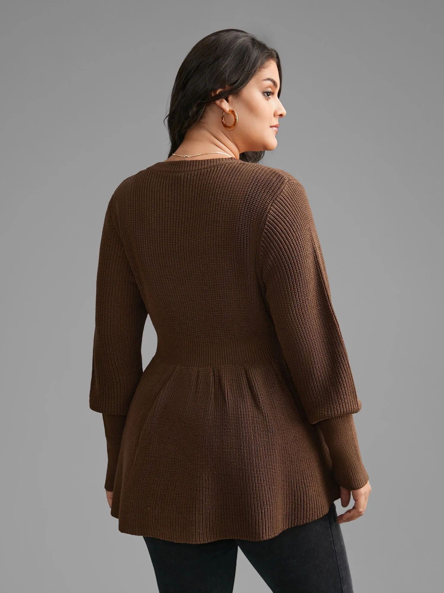 Plain V Neck Lantern Sleeve Pullover sold by Bloomchic product image thumbnail 5