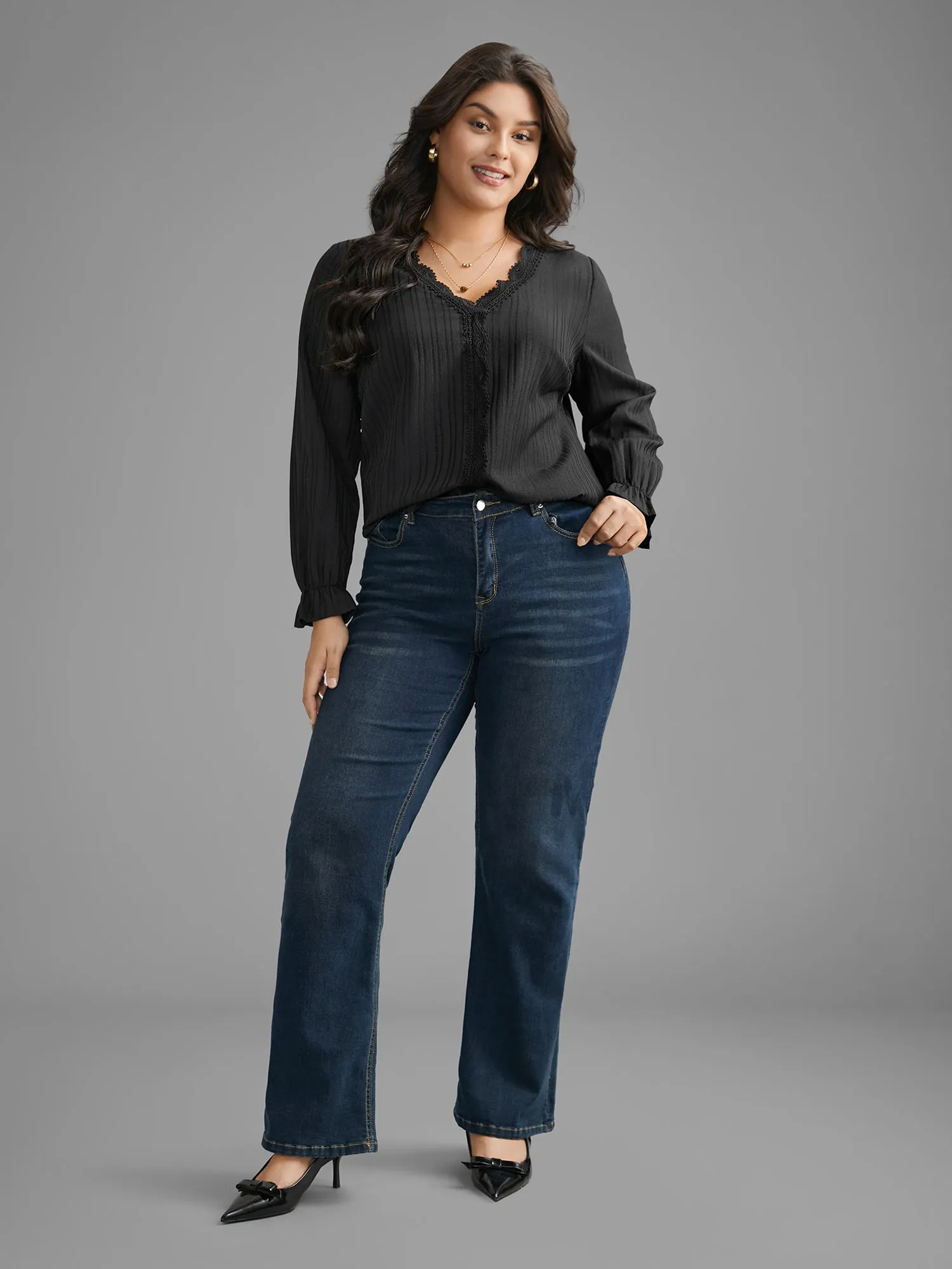 Textured Lace Patchwork Pleated Blouse sold by Bloomchic product image thumbnail 2