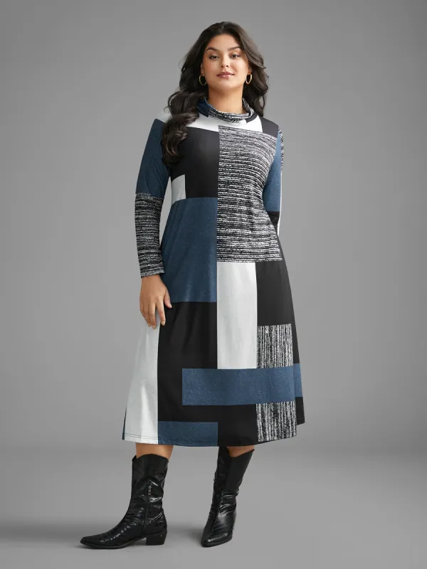 Turtleneck Colorblock Contrast Heather Dress sold by Bloomchic