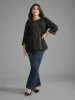 Crew Neck Glitter Patchwork Contrast Blouse sold by Bloomchic