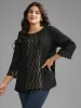 Crew Neck Glitter Patchwork Contrast Blouse sold by Bloomchic