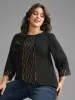 Crew Neck Glitter Patchwork Contrast Blouse sold by Bloomchic