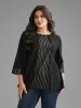 Crew Neck Glitter Patchwork Contrast Blouse sold by Bloomchic