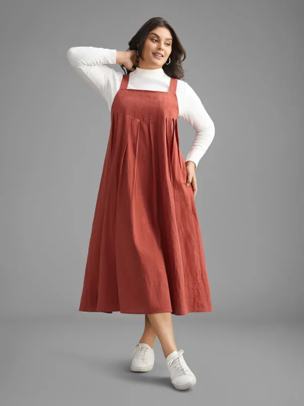 Solid Pleated Adjustable Straps Dress sold by Bloomchic