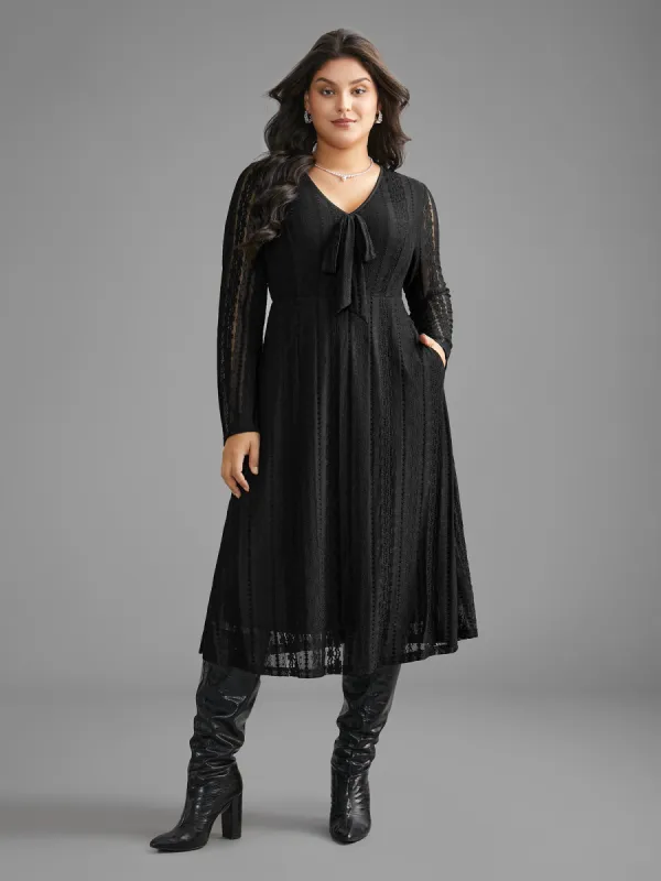 Textured Lace Panel Bell Sleeve Dress sold by Bloomchic