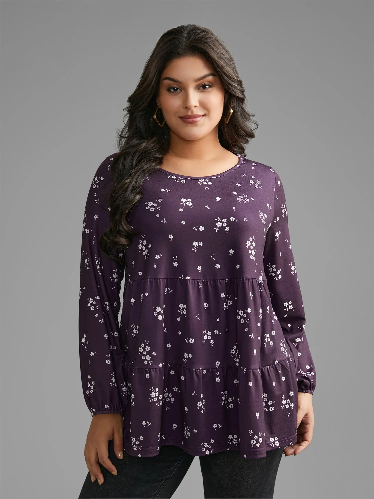 Ditsy Floral Gathered Ruffle Hem T-shirt sold by Bloomchic product image thumbnail 4