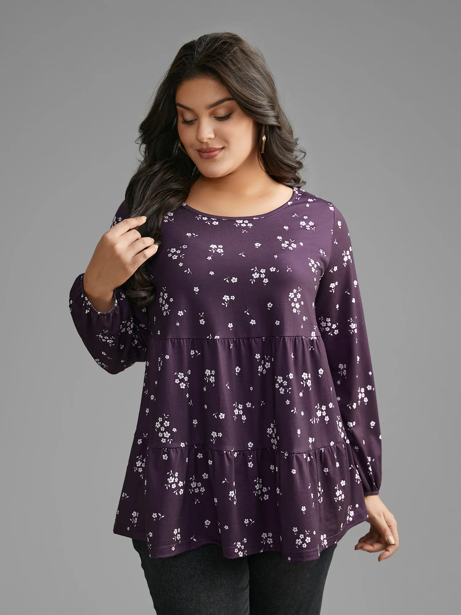 Ditsy Floral Gathered Ruffle Hem T-shirt sold by Bloomchic product image thumbnail 2