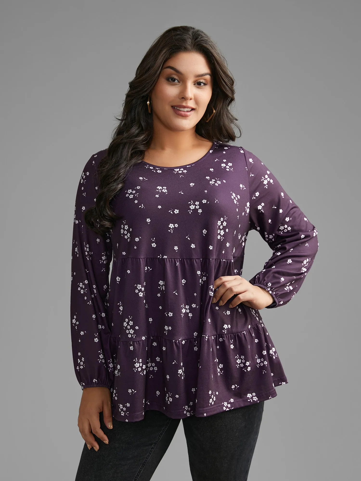 Ditsy Floral Gathered Ruffle Hem T-shirt sold by Bloomchic