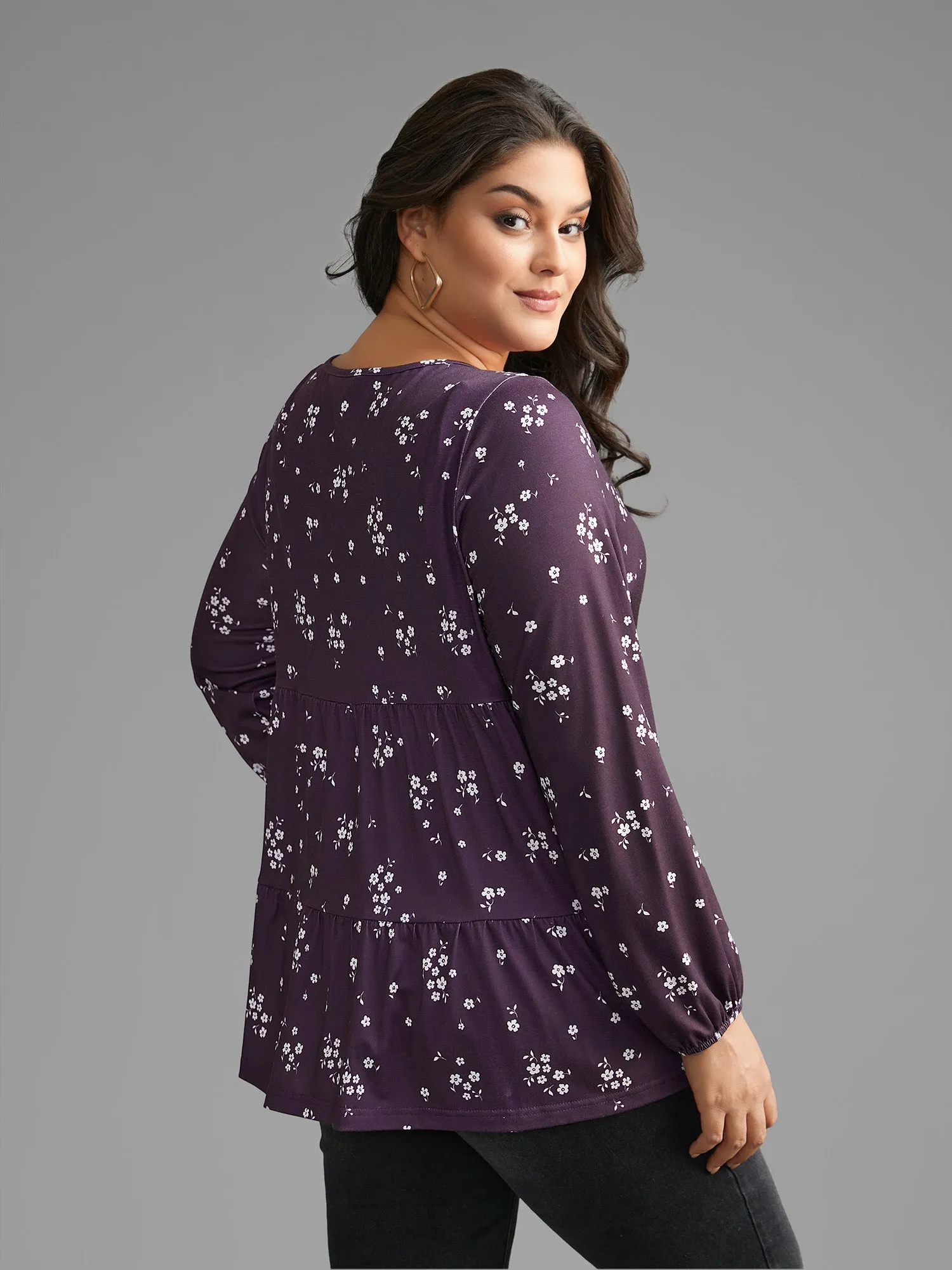 Ditsy Floral Gathered Ruffle Hem T-shirt sold by Bloomchic product image thumbnail 5