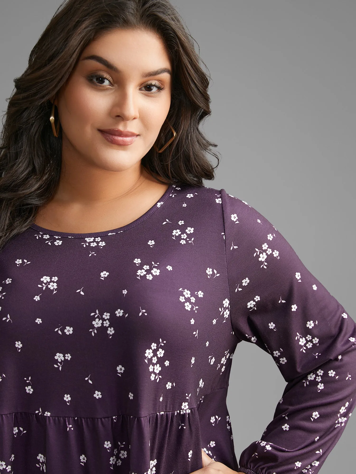 Ditsy Floral Gathered Ruffle Hem T-shirt sold by Bloomchic product image thumbnail 3