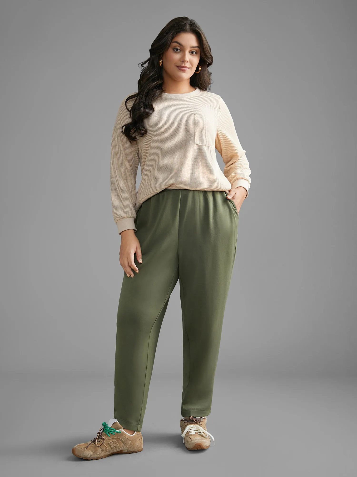 Solid Elastic Waist Mid Rise Pants sold by Bloomchic product image thumbnail 2