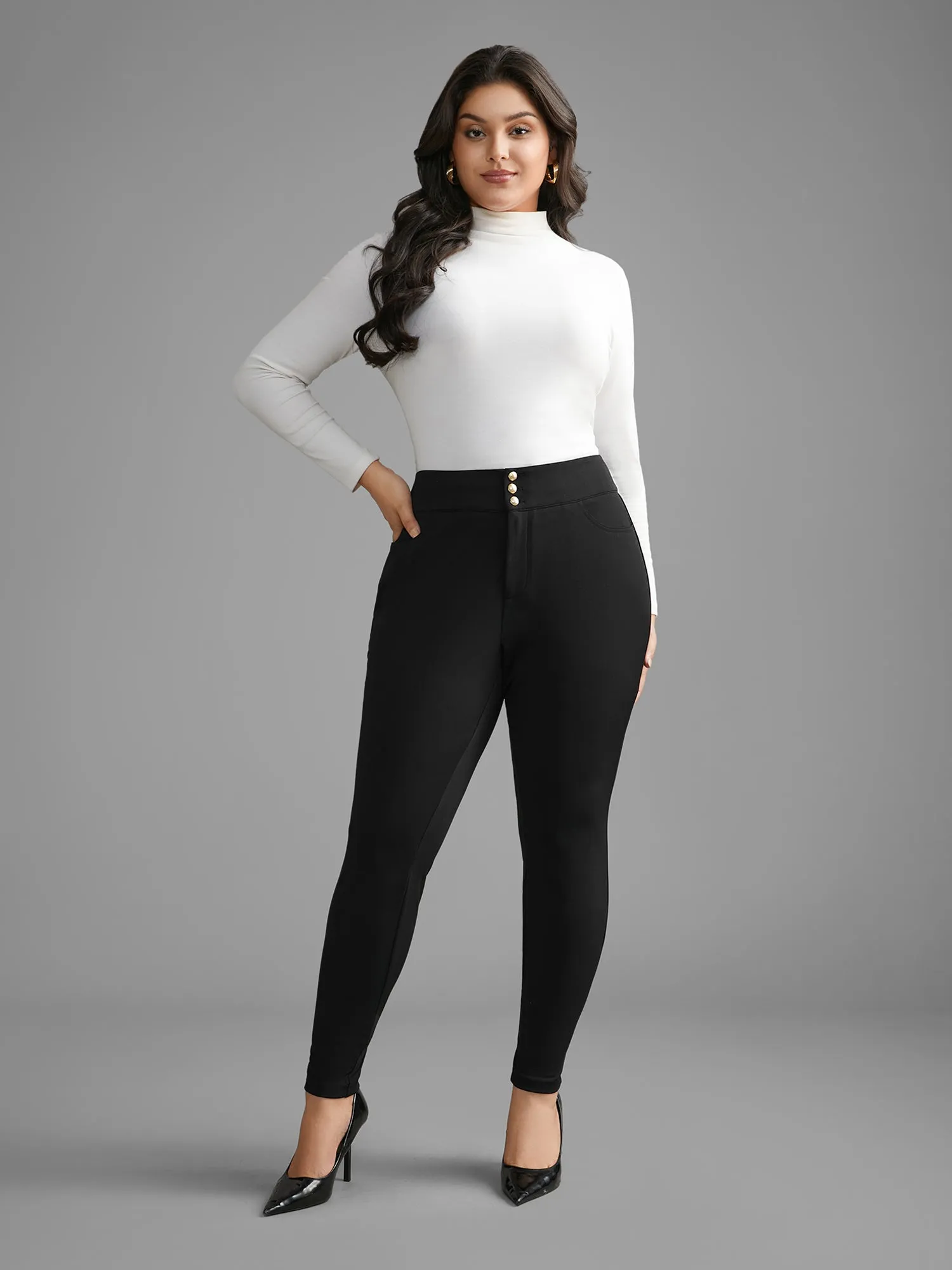 Mid Rise Buckle Detail Skinny Pants sold by Bloomchic product image thumbnail 2