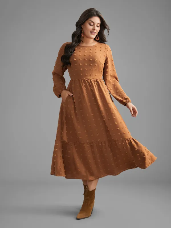 Plain Textured Crew Neck Midi Dress sold by Bloomchic