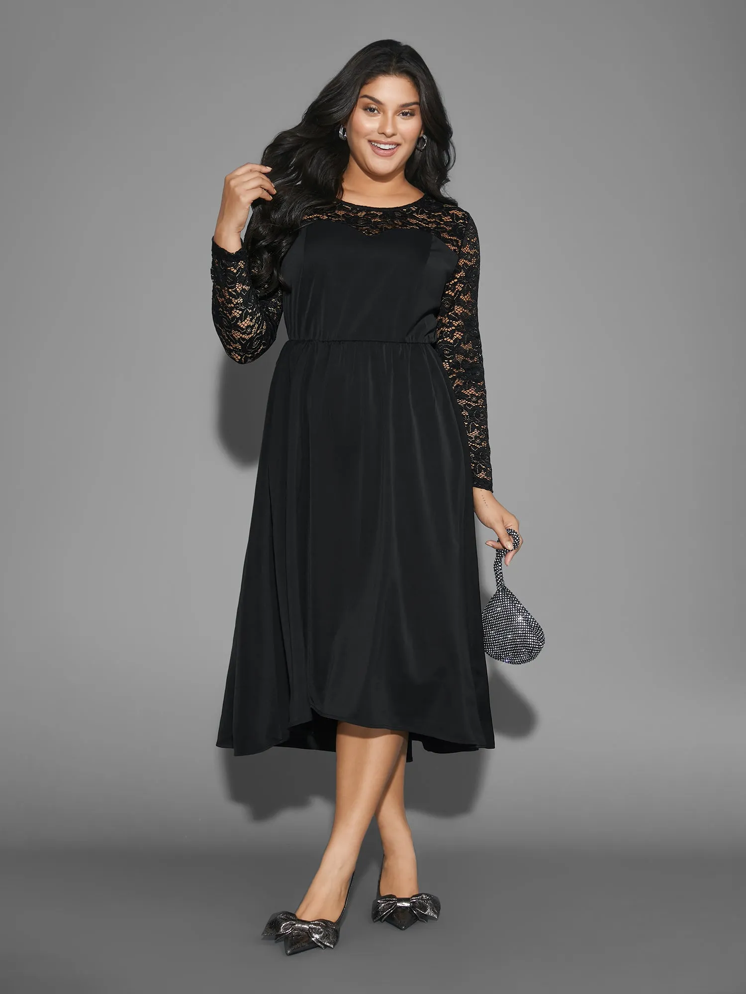 Lace Patchwork Elastic Waist Midi Dress sold by Bloomchic product image thumbnail 4