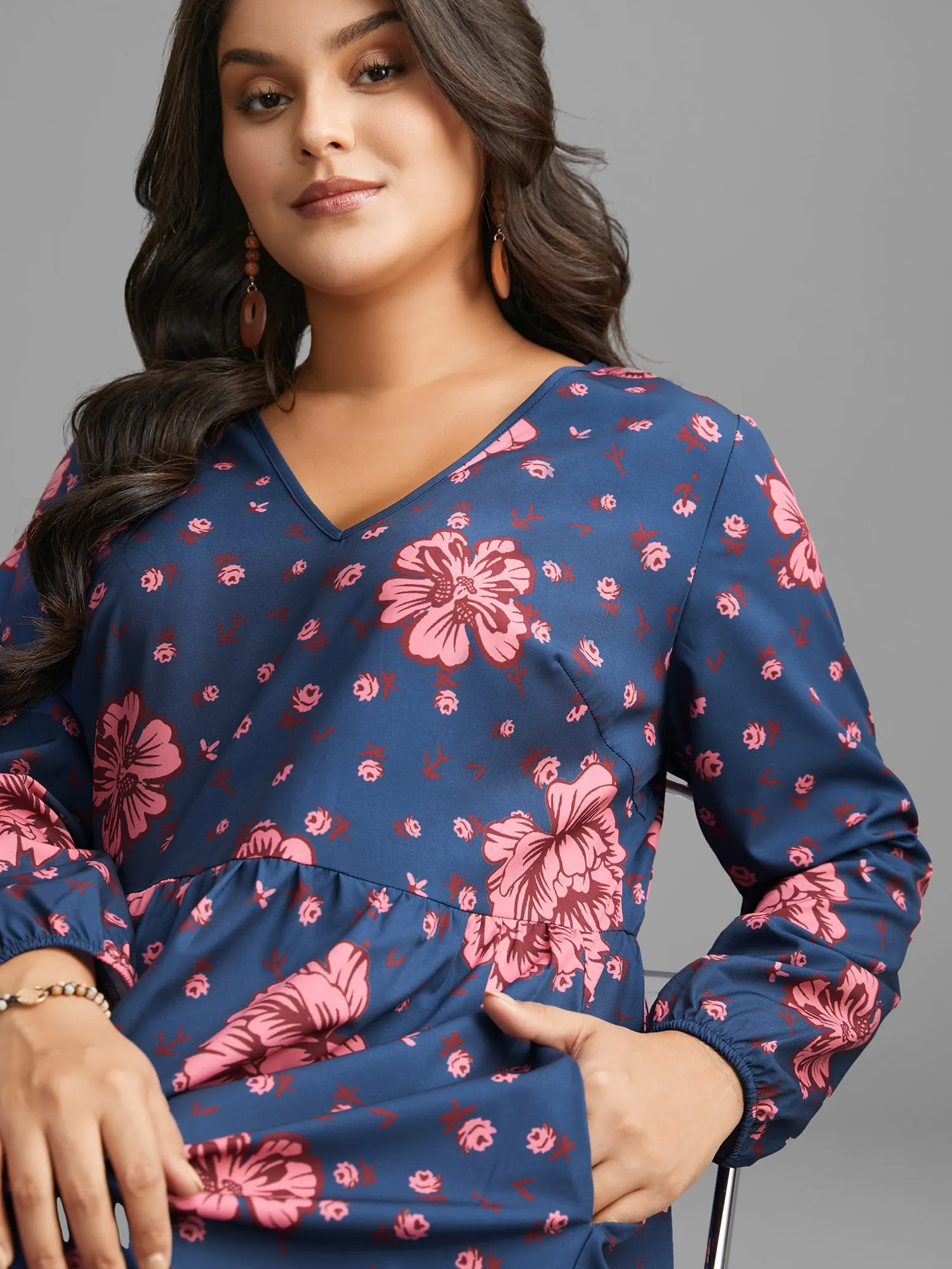 Boho Print V Neck Elastic Waist Dress sold by Bloomchic product image thumbnail 2