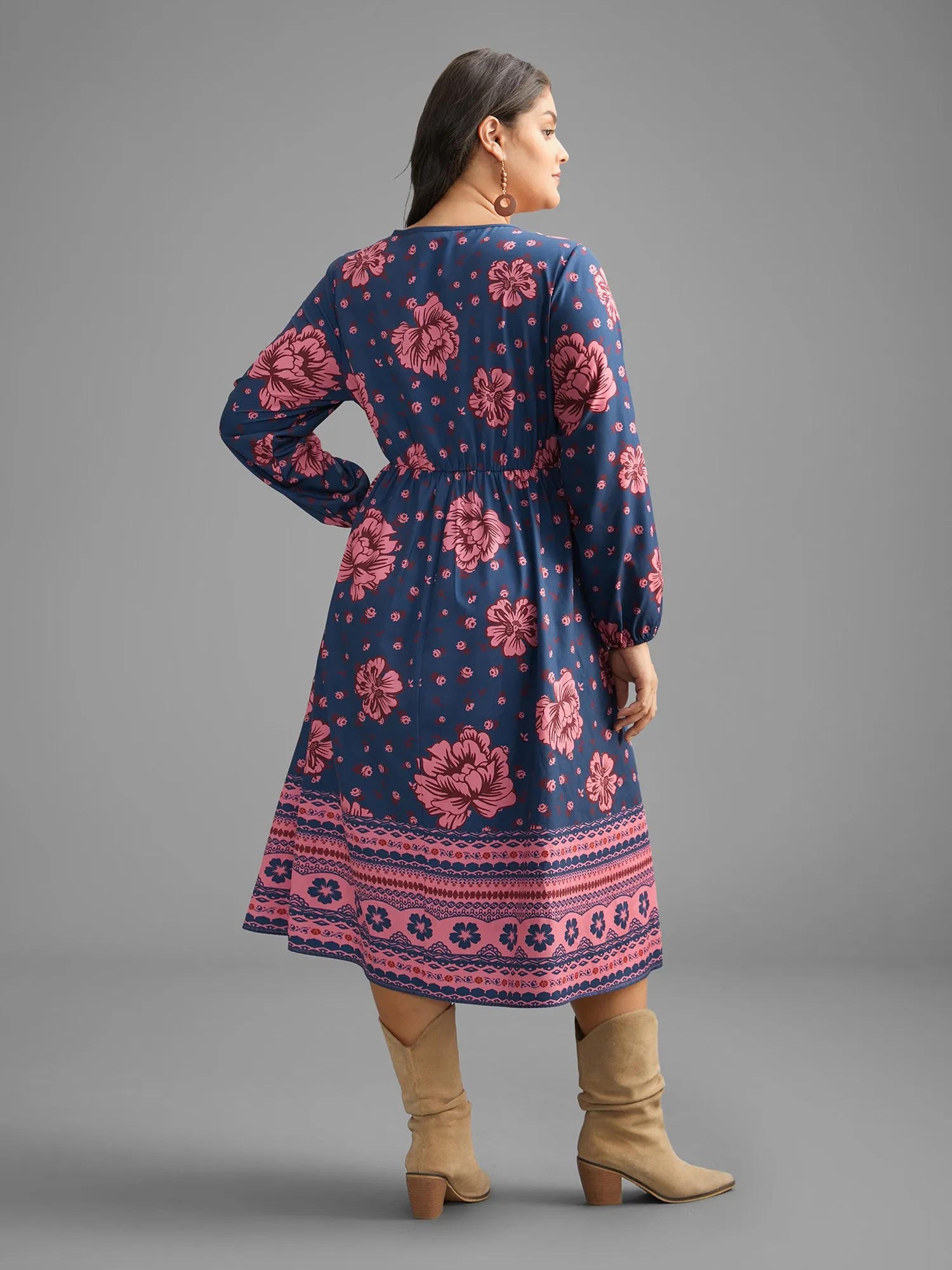 Boho Print V Neck Elastic Waist Dress sold by Bloomchic product image thumbnail 5