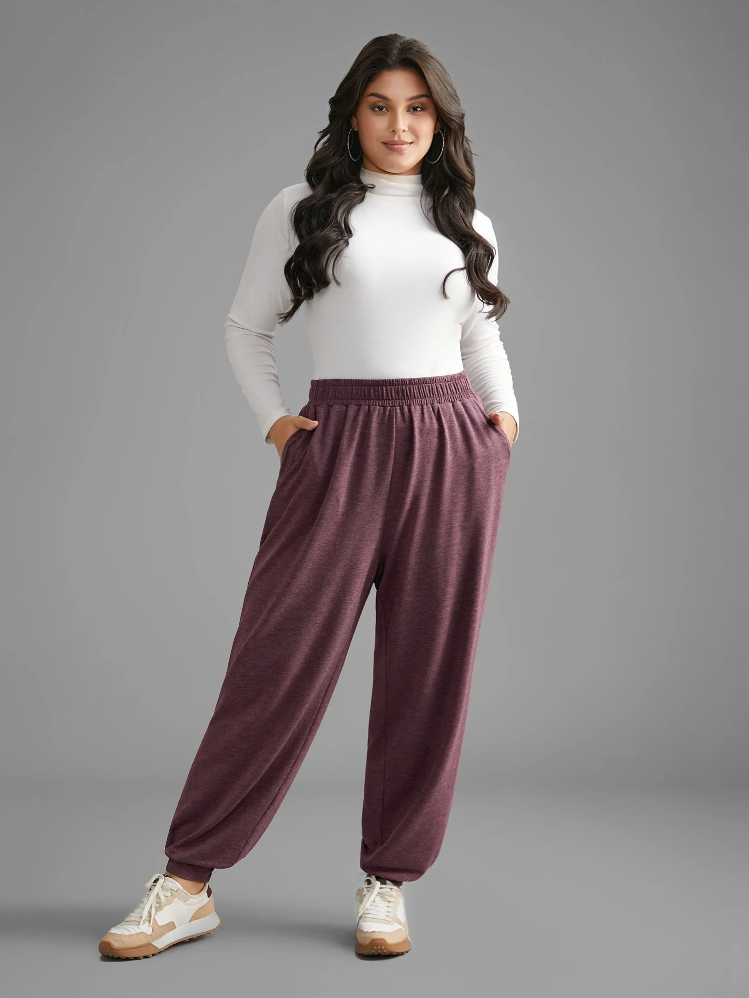 Heather Elastic Waist Mid Rise Pants sold by Bloomchic product image thumbnail 2