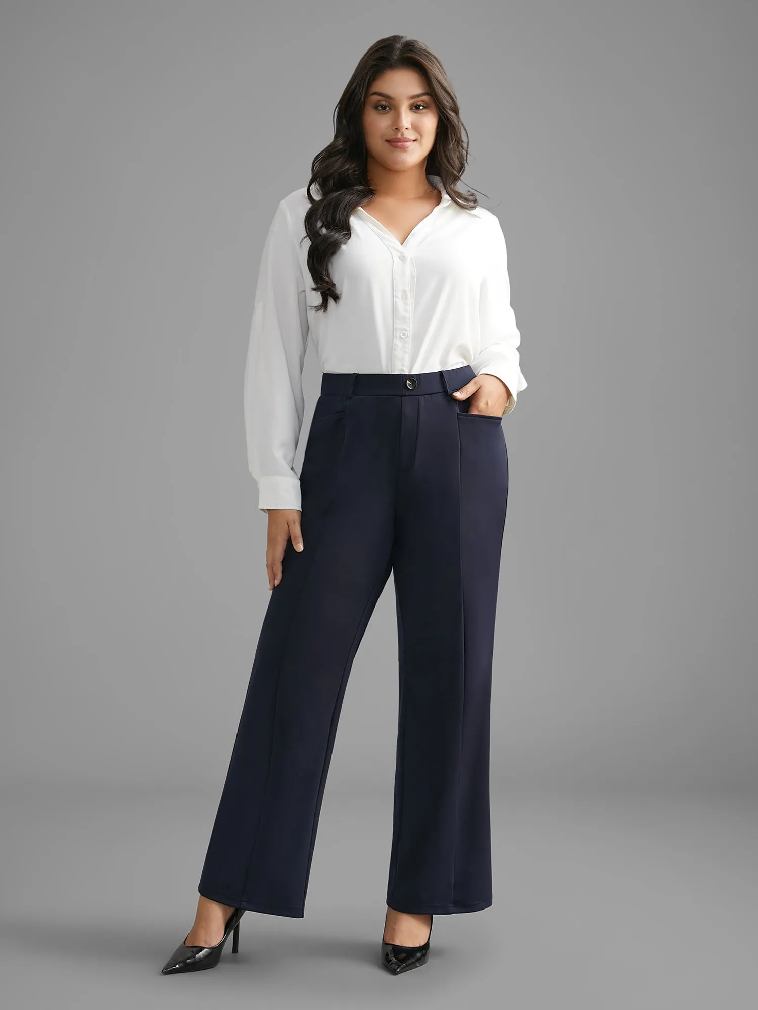Mid Rise Button Detail Bootcut Pants sold by Bloomchic product image thumbnail 2