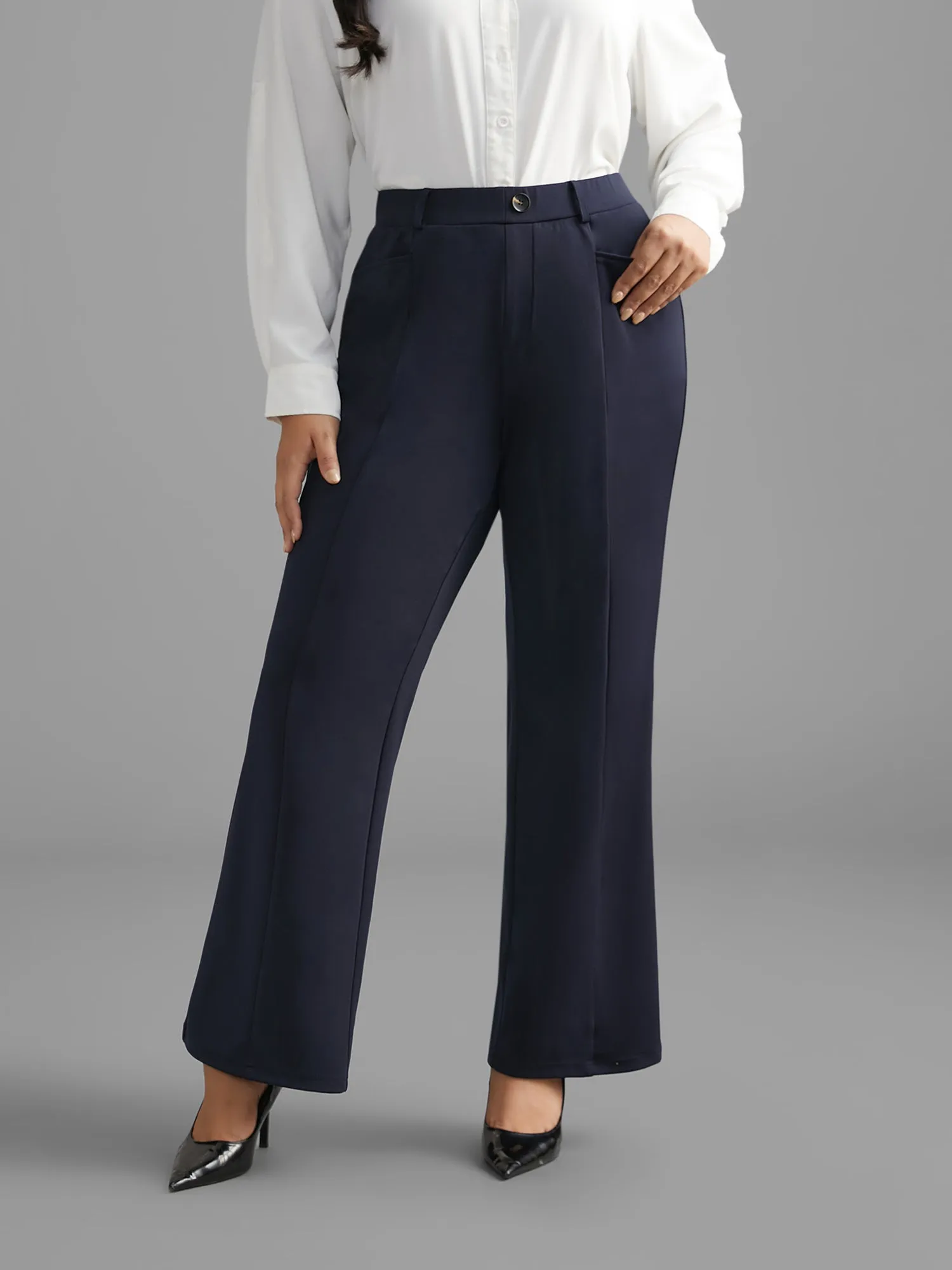Mid Rise Button Detail Bootcut Pants sold by Bloomchic