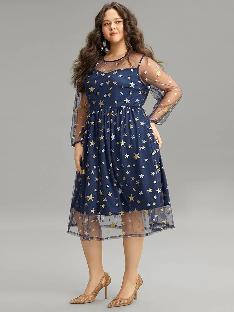 Glitter Star Mesh Crew Neck Dress sold by Bloomchic product image thumbnail 4