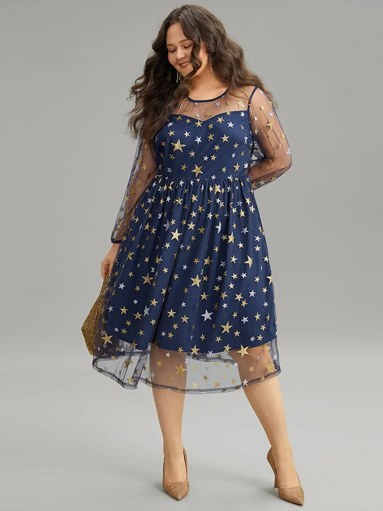 Glitter Star Mesh Crew Neck Dress sold by Bloomchic