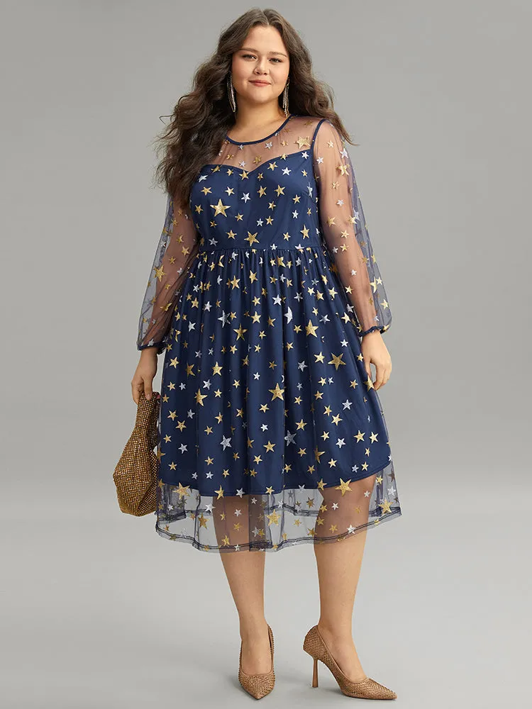 Glitter Star Mesh Crew Neck Dress sold by Bloomchic product image thumbnail 5