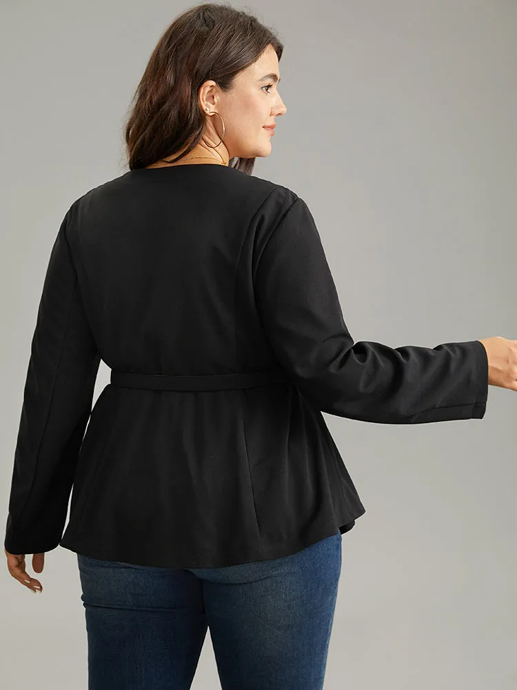 Solid Pleated Button Up Belted Blazer sold by Bloomchic product image thumbnail 4