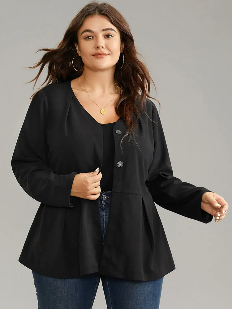 Solid Pleated Button Up Belted Blazer sold by Bloomchic