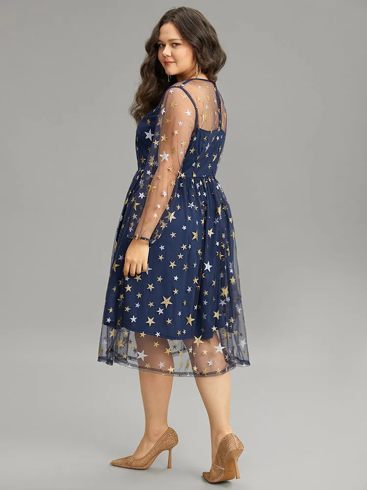 Glitter Star Mesh Crew Neck Dress sold by Bloomchic product image thumbnail 3