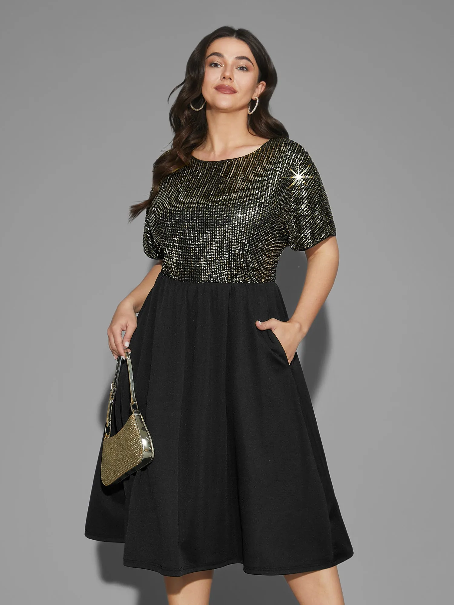 Sequin Patchwork Dolman Sleeve Dress sold by Bloomchic