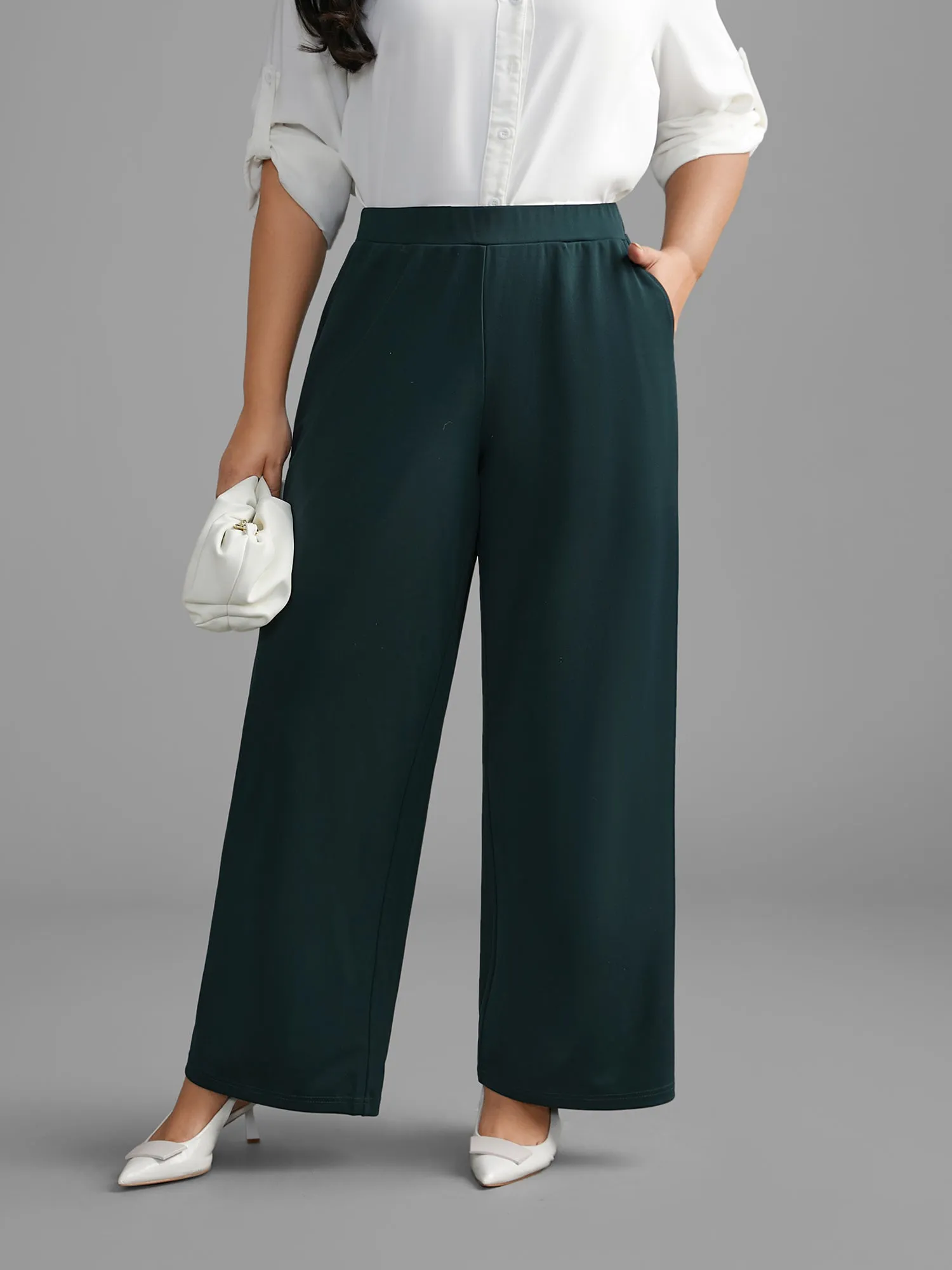 Solid Elastic Waist Wide Leg Pants sold by Bloomchic