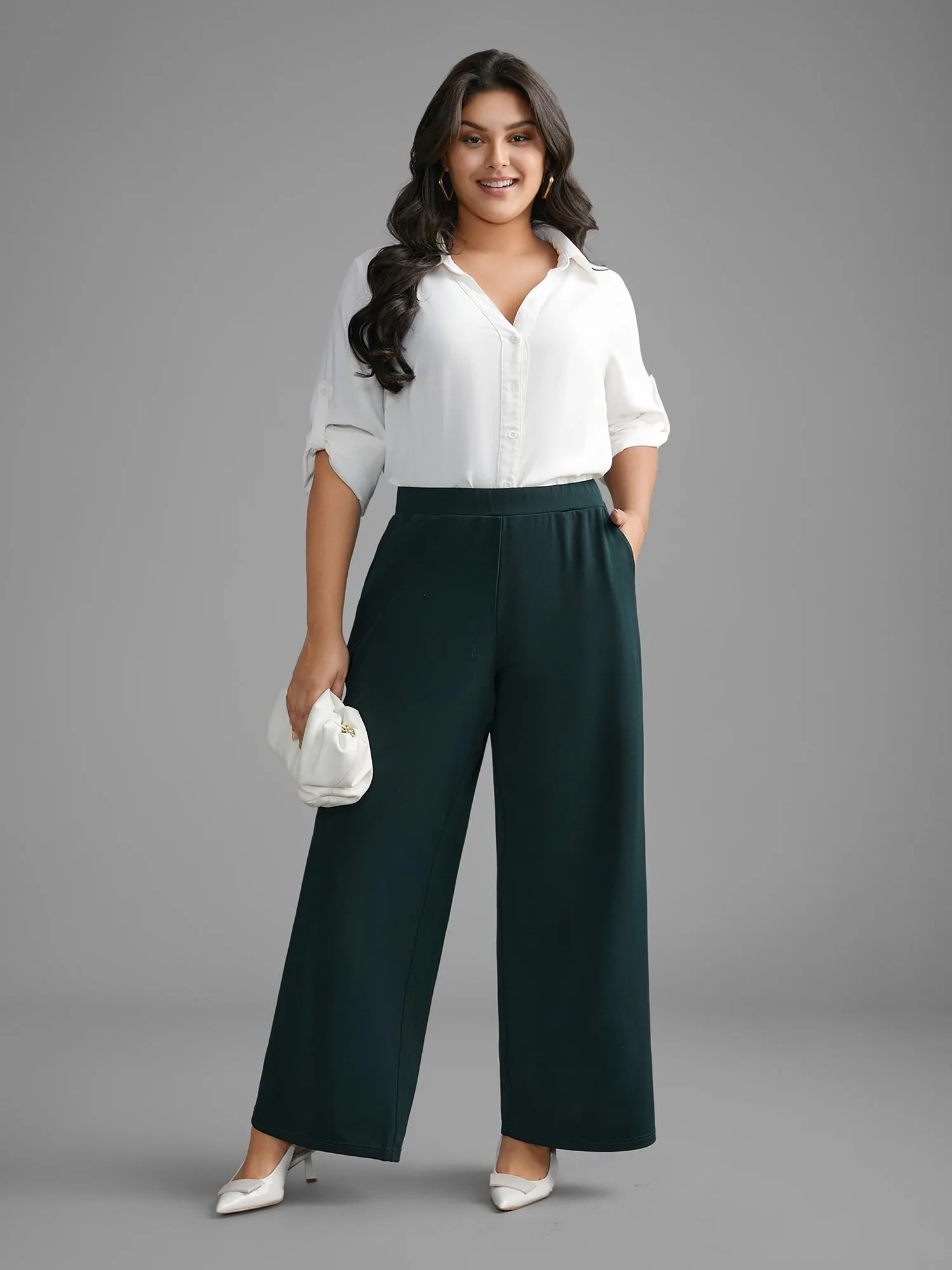 Solid Elastic Waist Wide Leg Pants sold by Bloomchic product image thumbnail 2