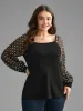 Square Neck Floral Embroidered Patchwork Mesh T-shirt sold by Bloomchic