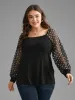 Square Neck Floral Embroidered Patchwork Mesh T-shirt sold by Bloomchic