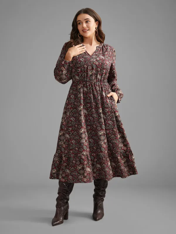 Bandana Notched Elastic Waist Pocket Dress sold by Bloomchic