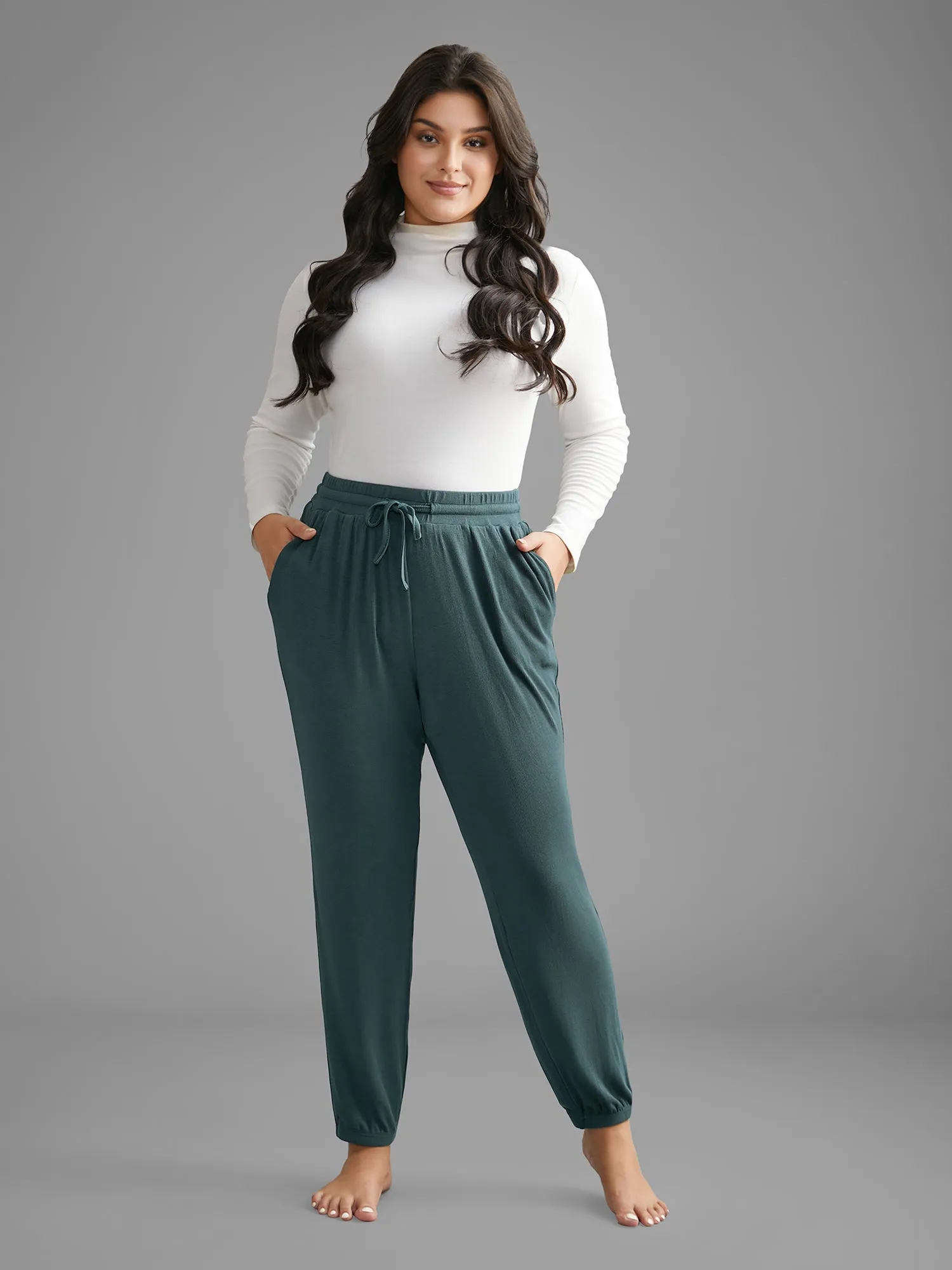 Solid Rib Knit Drawstring Lounge Bottoms sold by Bloomchic product image thumbnail 2