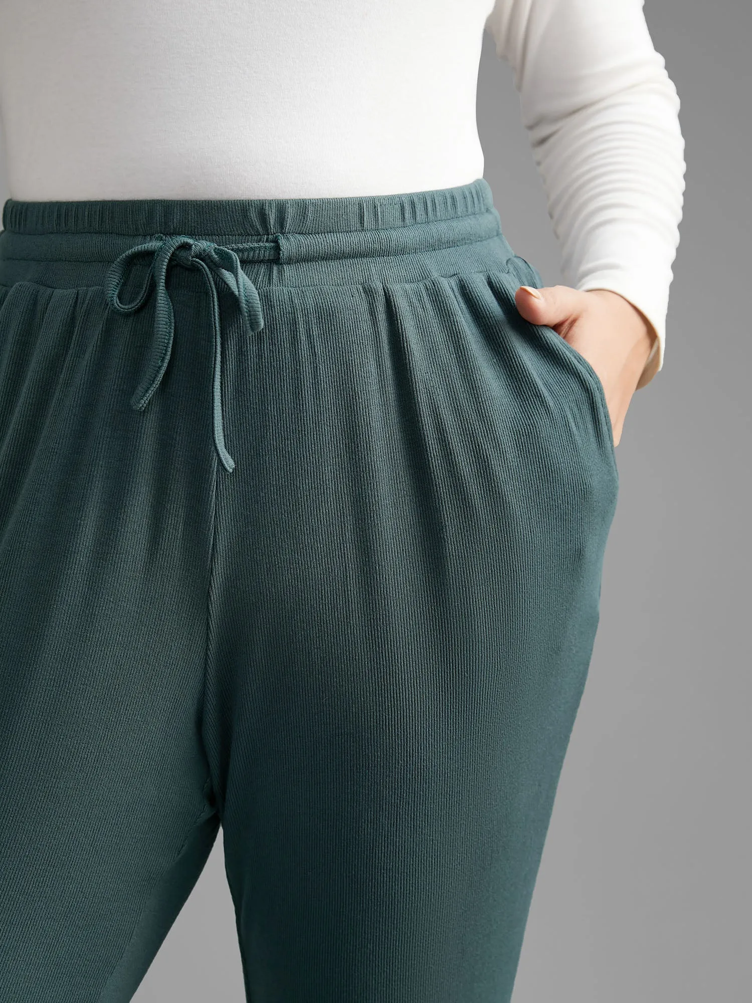 Solid Rib Knit Drawstring Lounge Bottoms sold by Bloomchic product image thumbnail 3