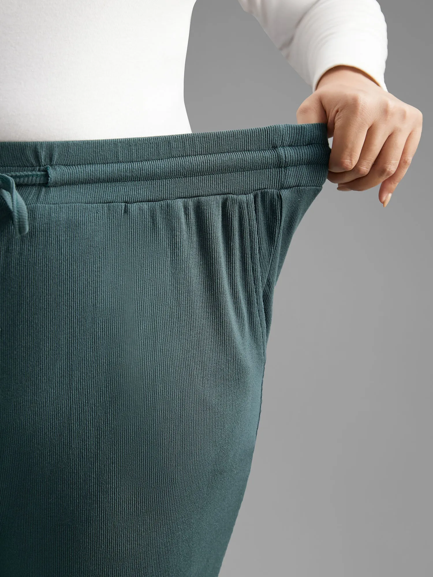 Solid Rib Knit Drawstring Lounge Bottoms sold by Bloomchic product image thumbnail 4