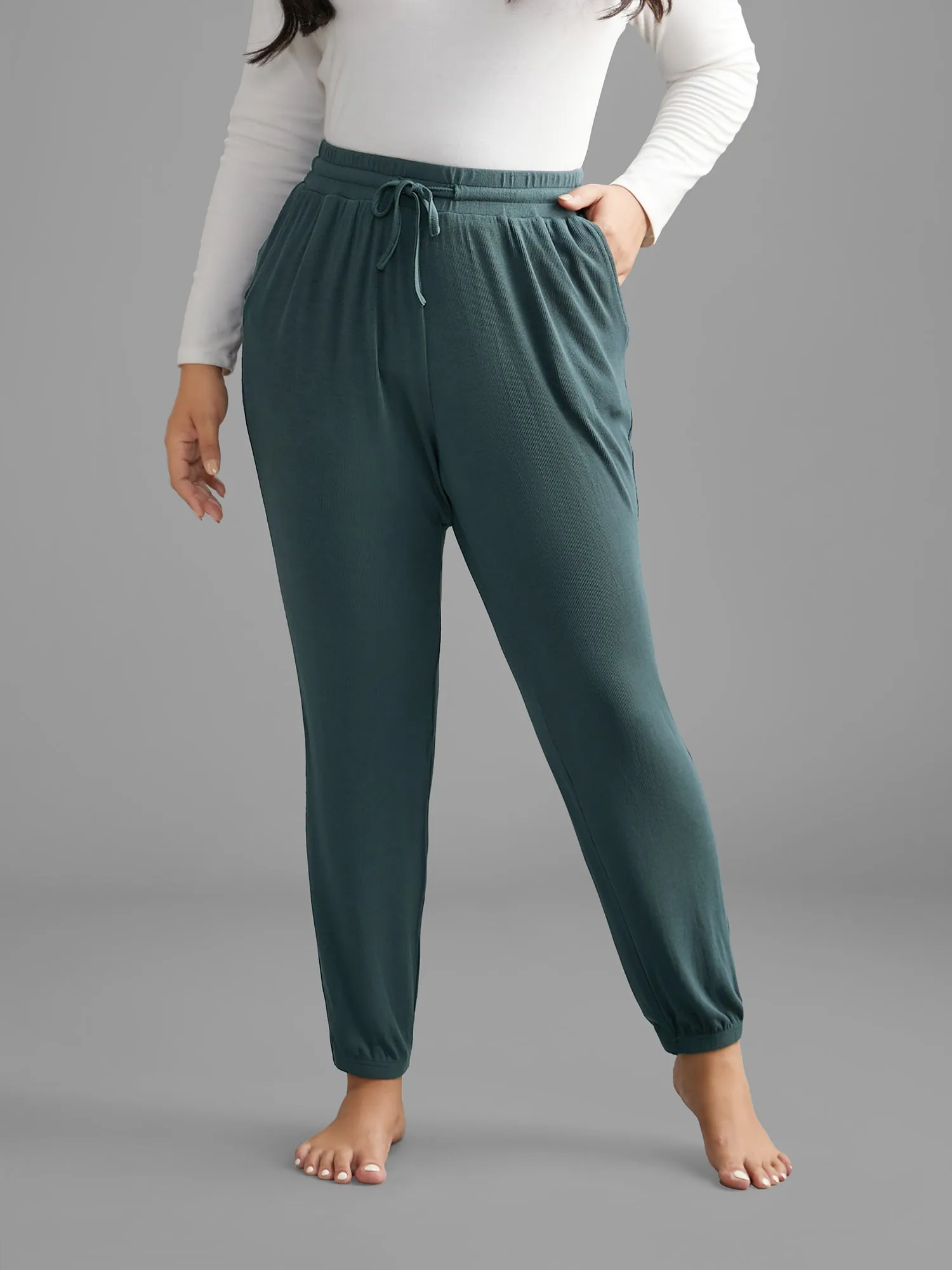 Solid Rib Knit Drawstring Lounge Bottoms sold by Bloomchic