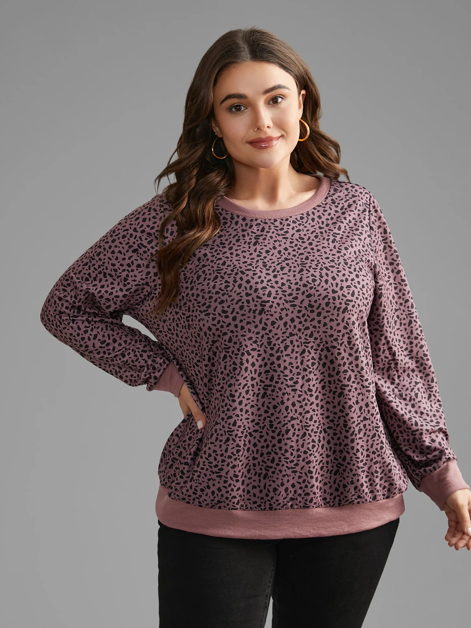 Leopard Print Crew Neck Stretchy Sweatshirt sold by Bloomchic product image thumbnail 2
