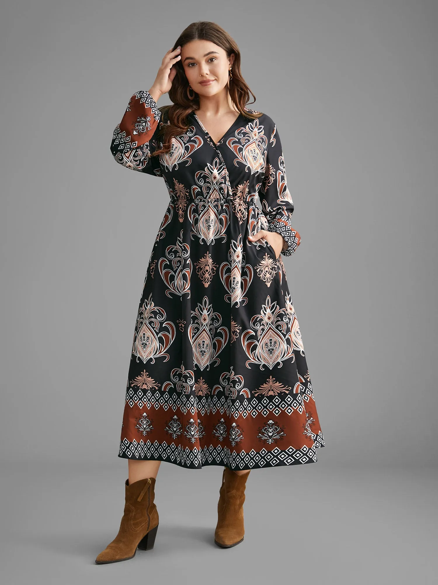 Bandana Overlap Collar Elastic Waist Dress sold by Bloomchic