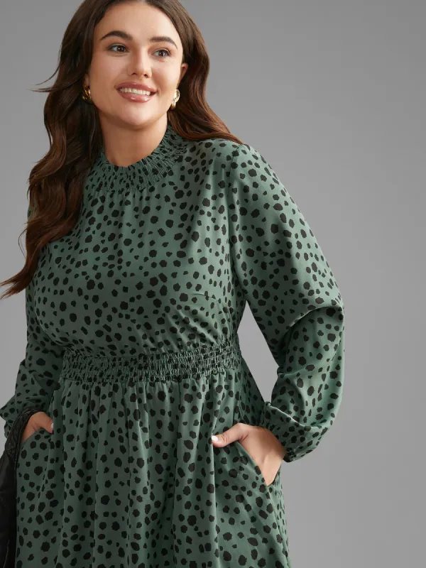 Polka Dot Shirred Frill Trim Dress sold by Bloomchic
