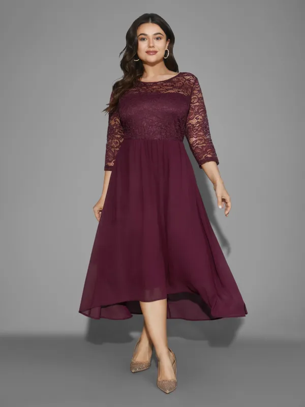 Crochet Lace High Low Hem Midi Dress sold by Bloomchic