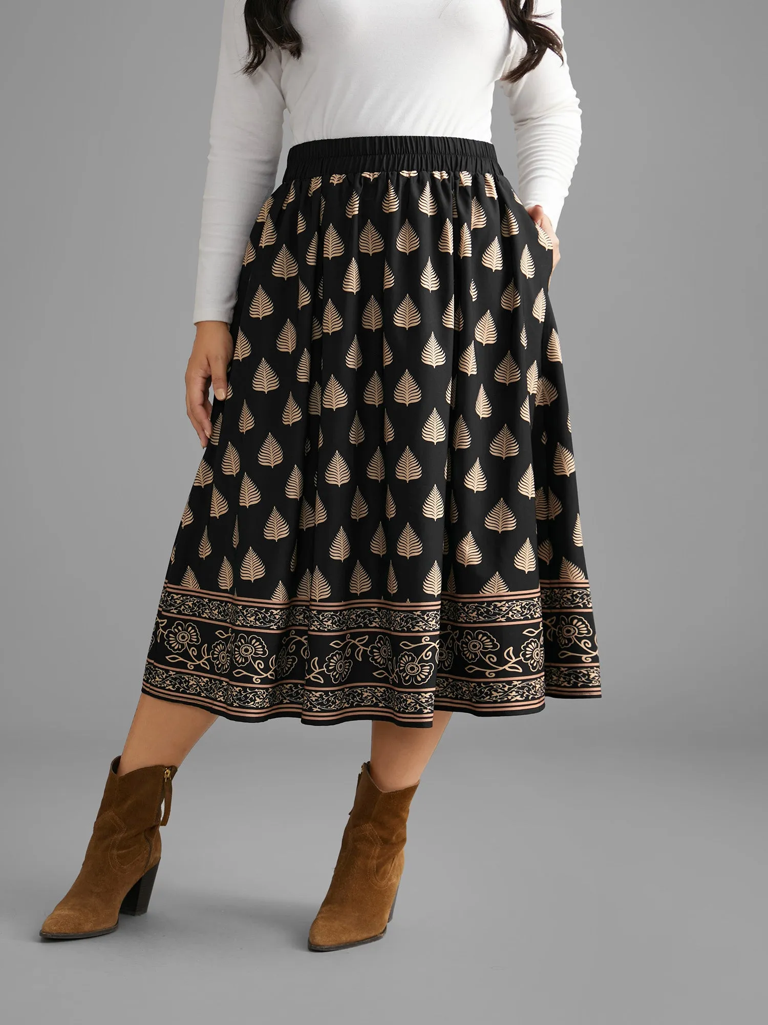 Boho Print Elastic Waist Pocket Skirt sold by Bloomchic